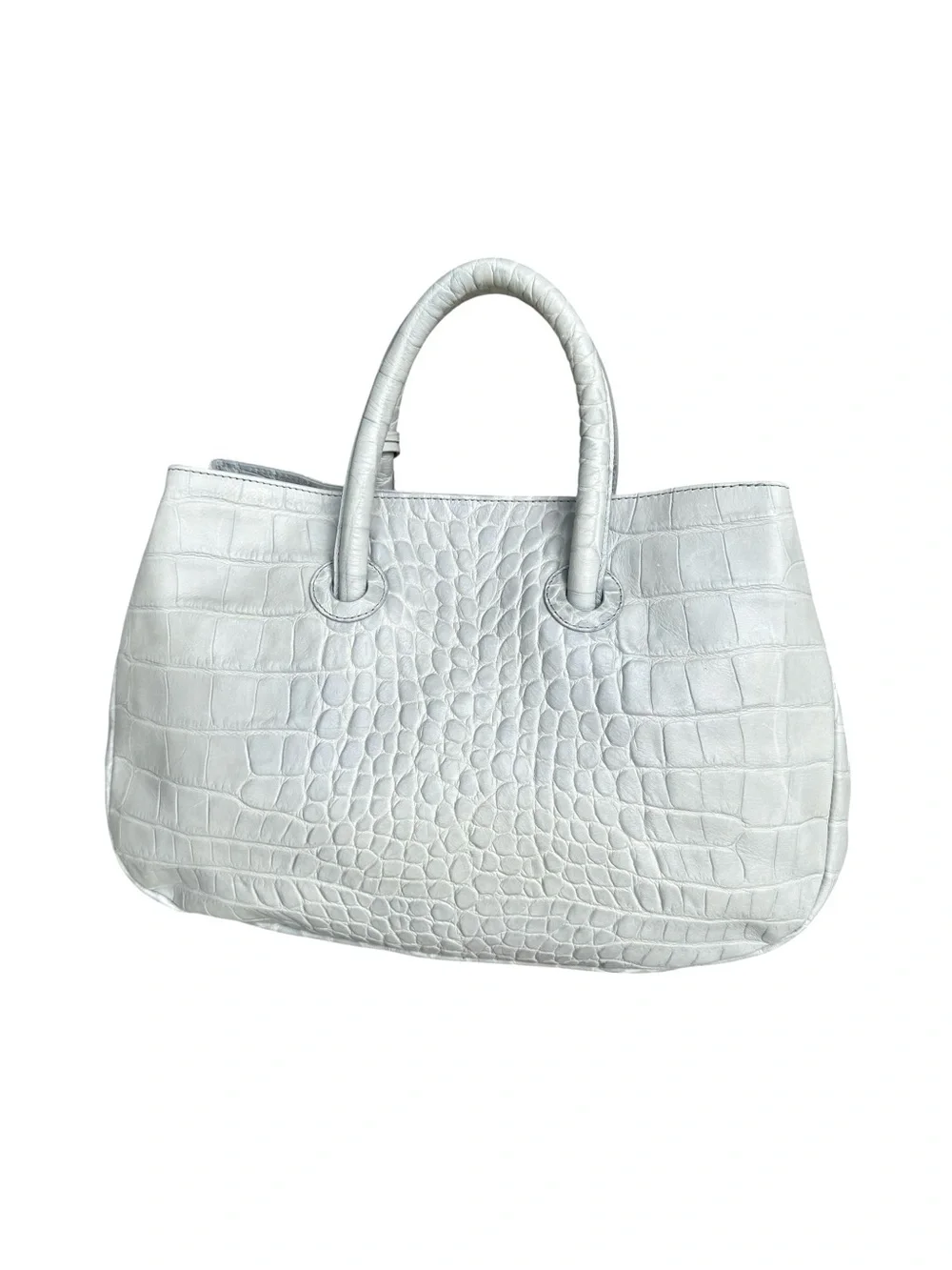 🆕 Furla Crocodile Embossed Leather Tote Bag Light Blue